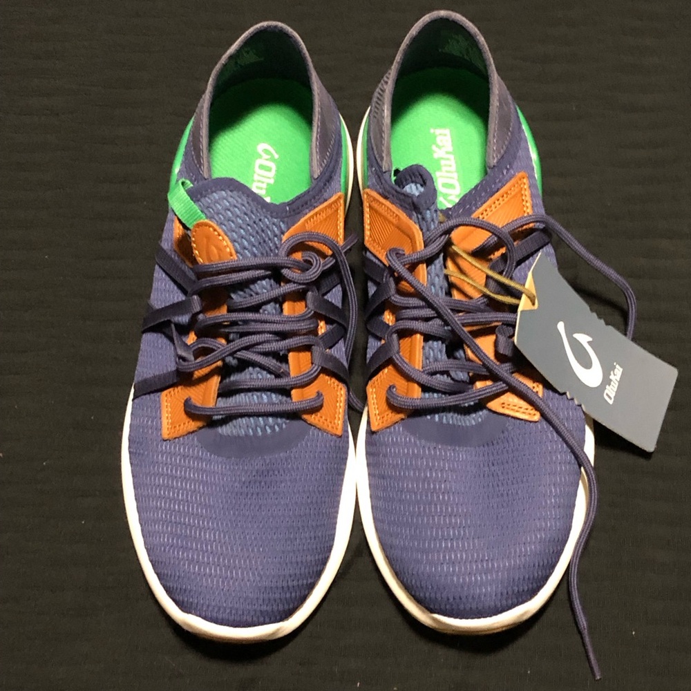 OLUKAI Mio Li Men's Athletic Shoes, Size 9/EUR 42, 10440-548Z, Navy/Bamboo